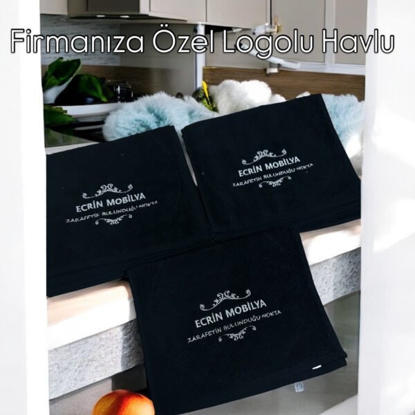 Özel Logo Tasarımlı Siyah Mutfak Havlusu 30x50cm Ebatlı